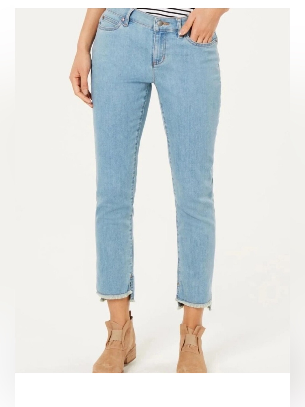 Eileen Fisher Slim Ankle Raw Hem J Frost Light Wash Jeans Size 8 Nwt